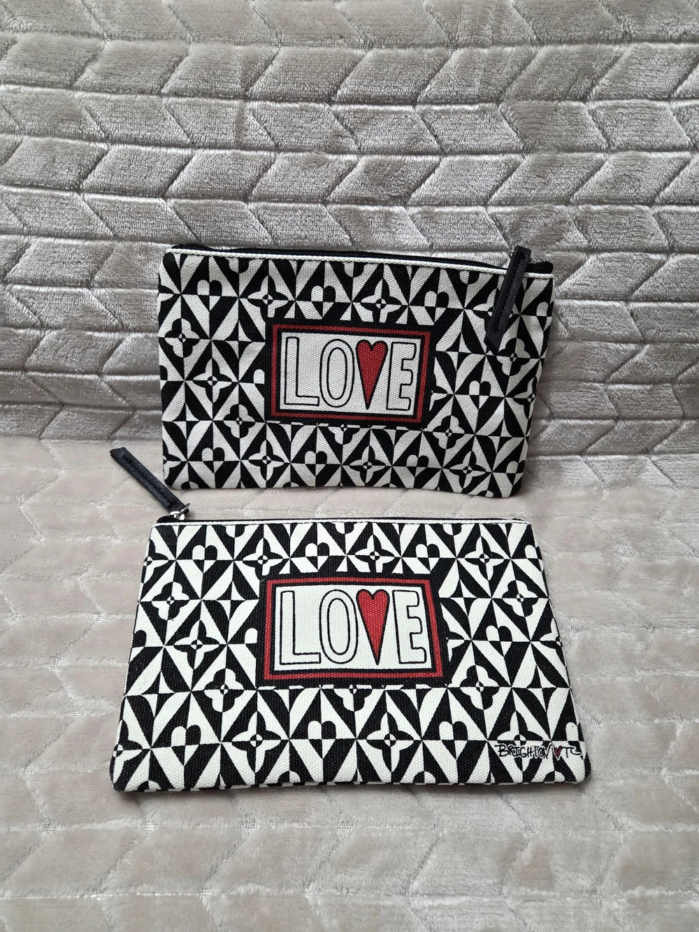 New Brighton LOVE Pattern Black & White Zip Pouch Set
